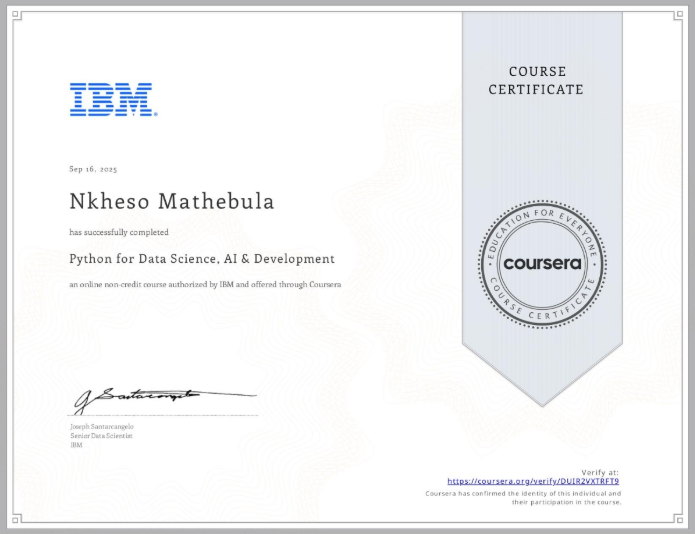 Python for Data Science, AI & Development Certificate Preview